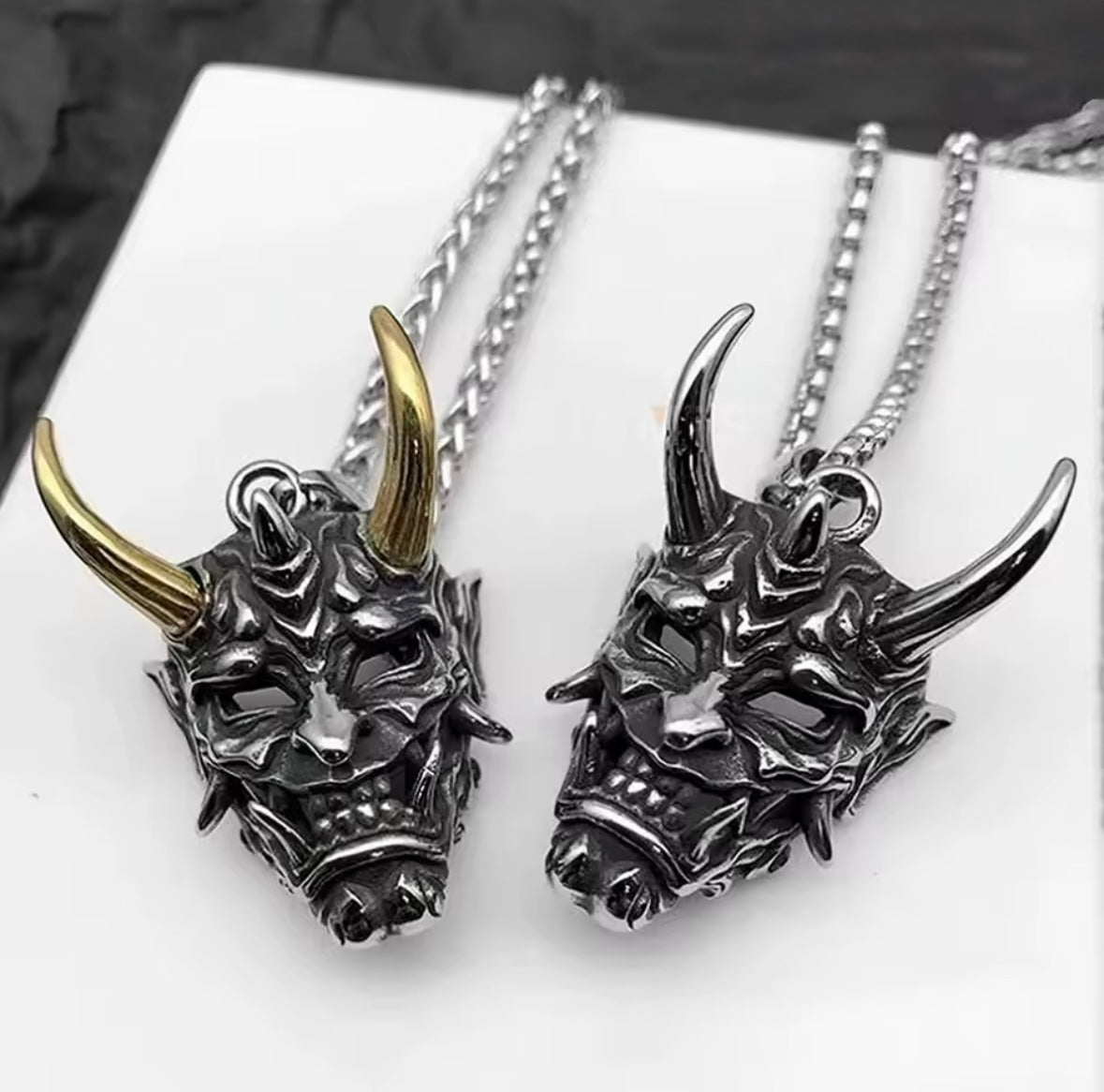 Demon Mask Samurai Ghost Pendant Necklace