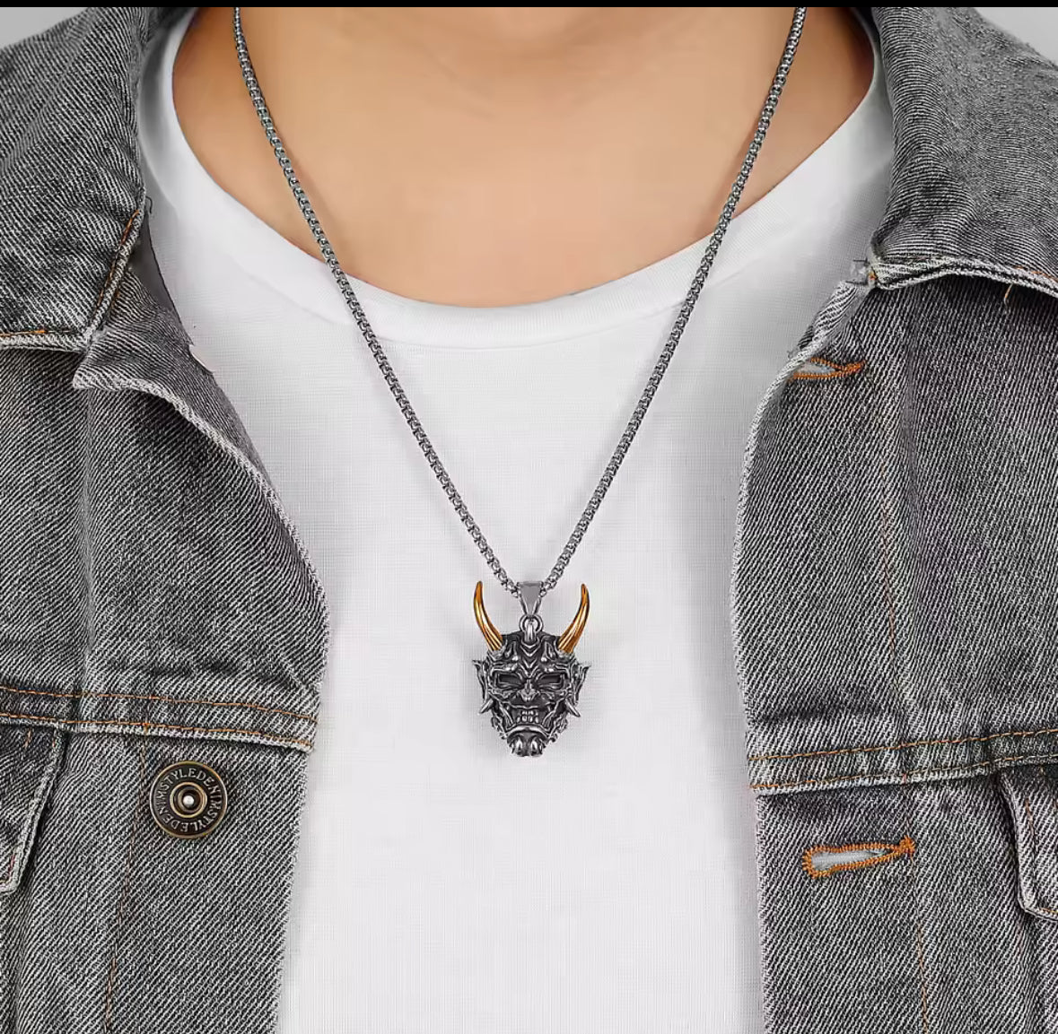 Demon Mask Samurai Ghost Pendant Necklace