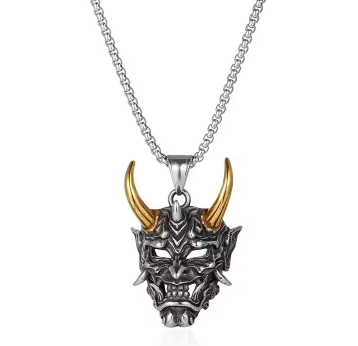 Demon Mask Samurai Ghost Pendant Necklace