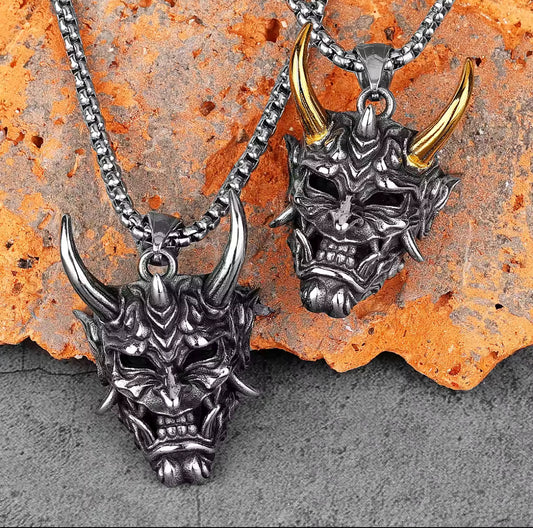 Demon Mask Samurai Ghost Pendant Necklace