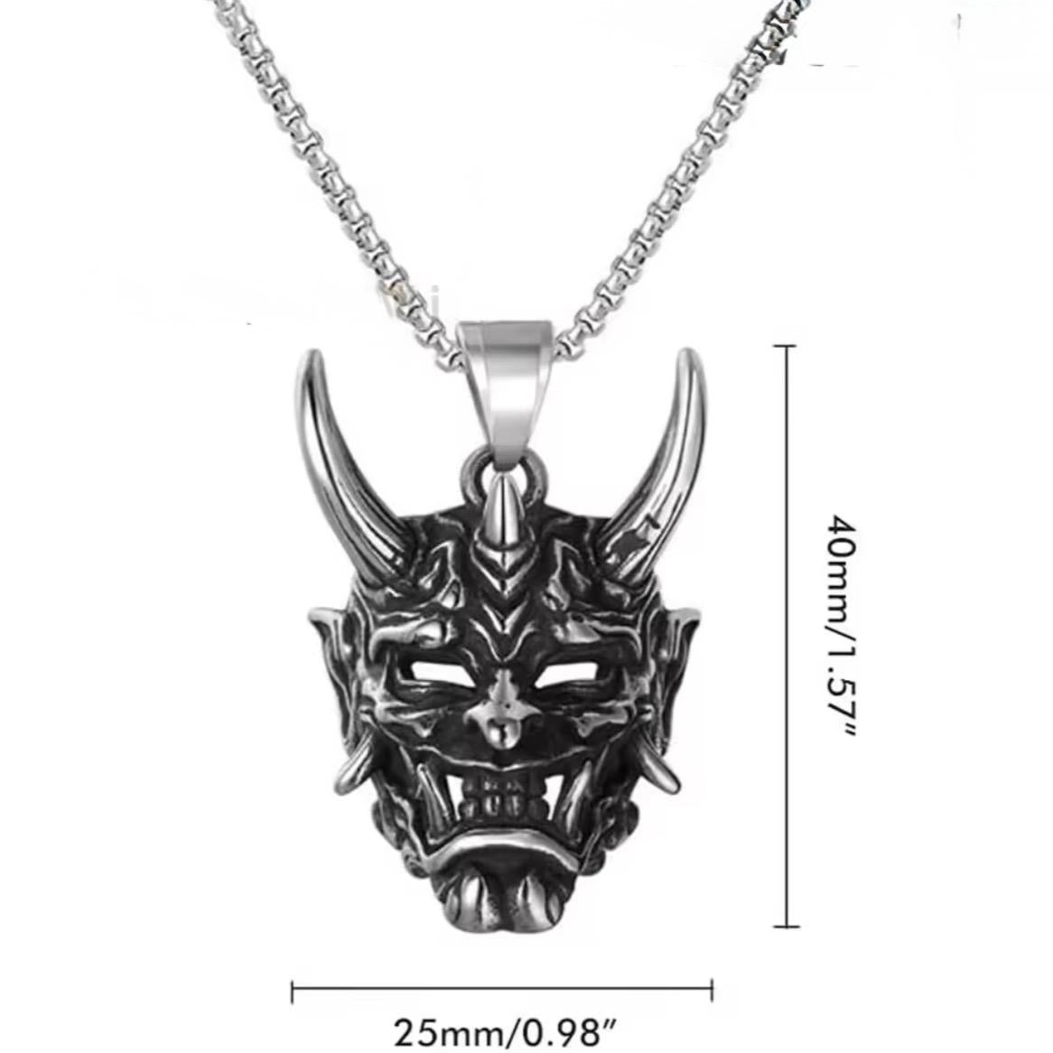 Demon Mask Samurai Ghost Pendant Necklace