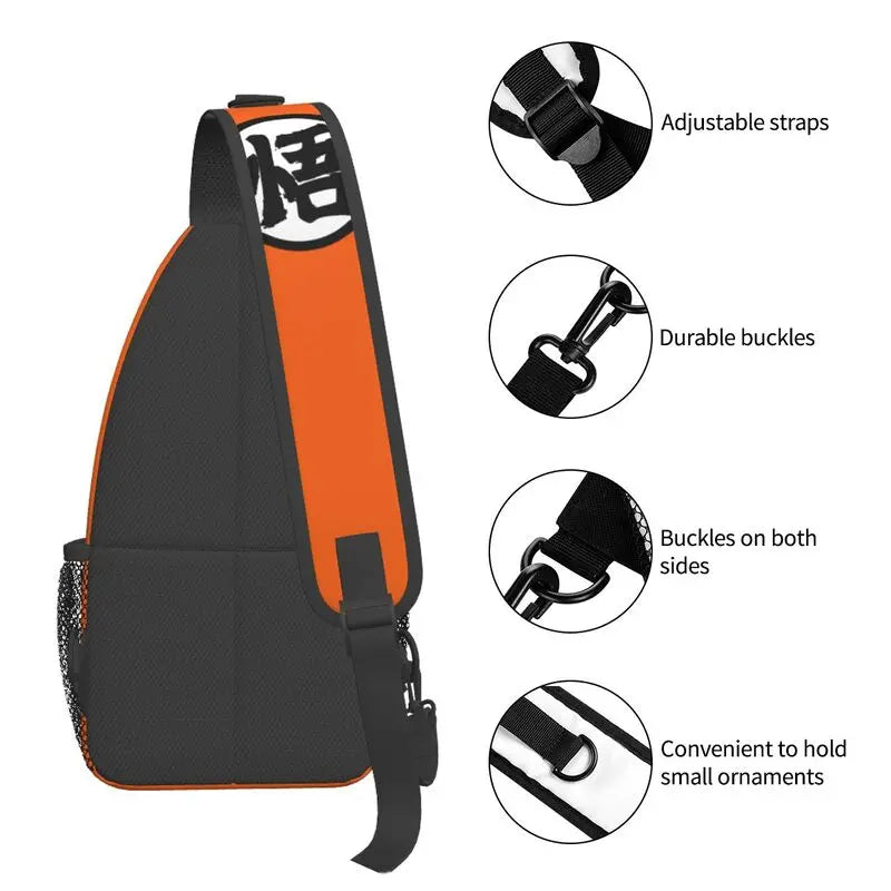 Goku Kanji Symbol Logo Crossbody Sling Backpack Shoulder Chest Bag