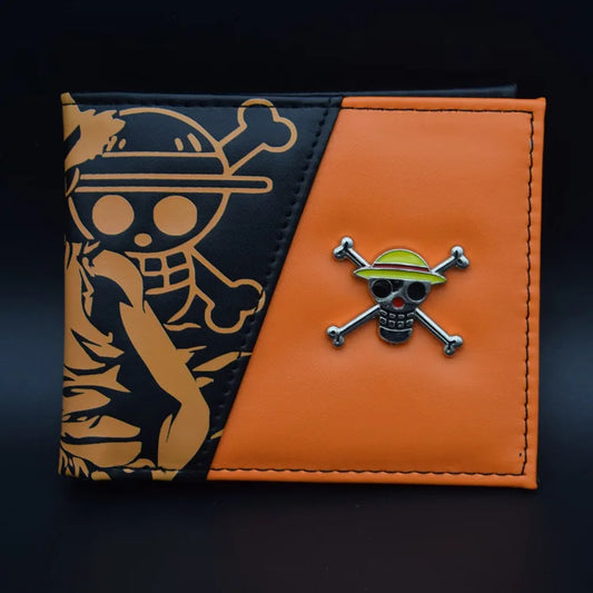 Monkey D Luffy Straw Hat Pirates Symbol Pendant Orange Leather Wallet