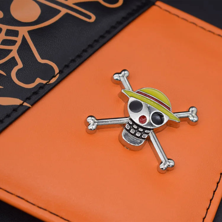 Monkey D Luffy Straw Hat Pirates Symbol Pendant Orange Leather Wallet