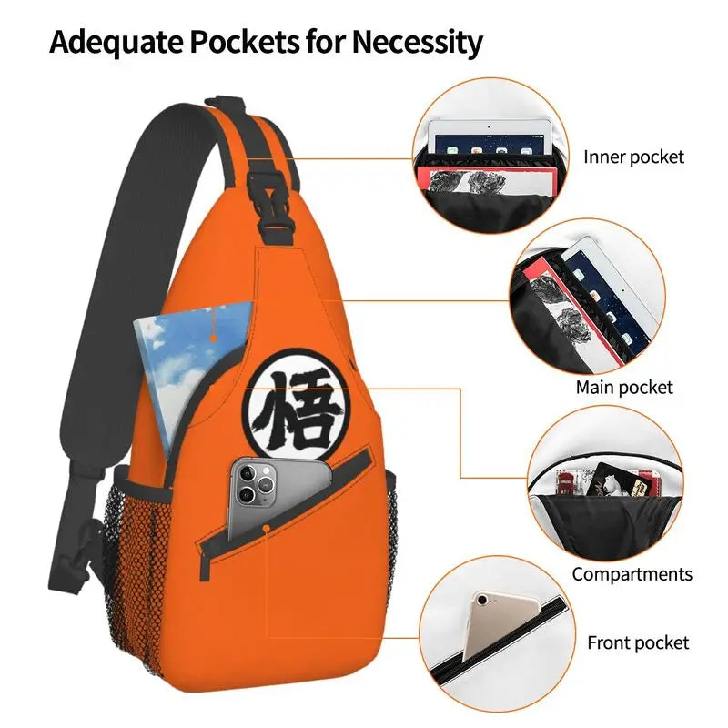 Goku Kanji Symbol Logo Crossbody Sling Backpack Shoulder Chest Bag