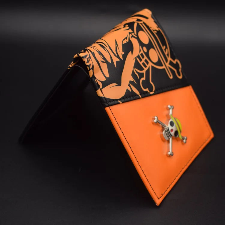 Monkey D Luffy Straw Hat Pirates Symbol Pendant Orange Leather Wallet