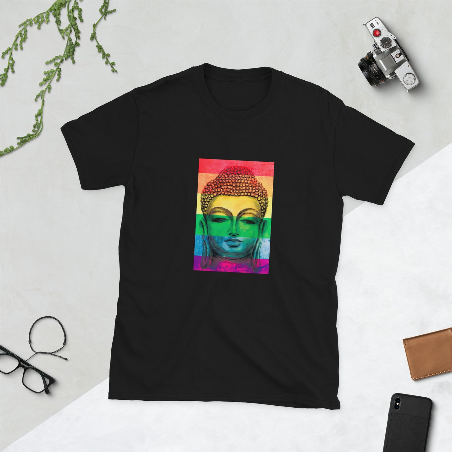 Rainbow Buddha Graphic Short-Sleeve Unisex T-Shirt