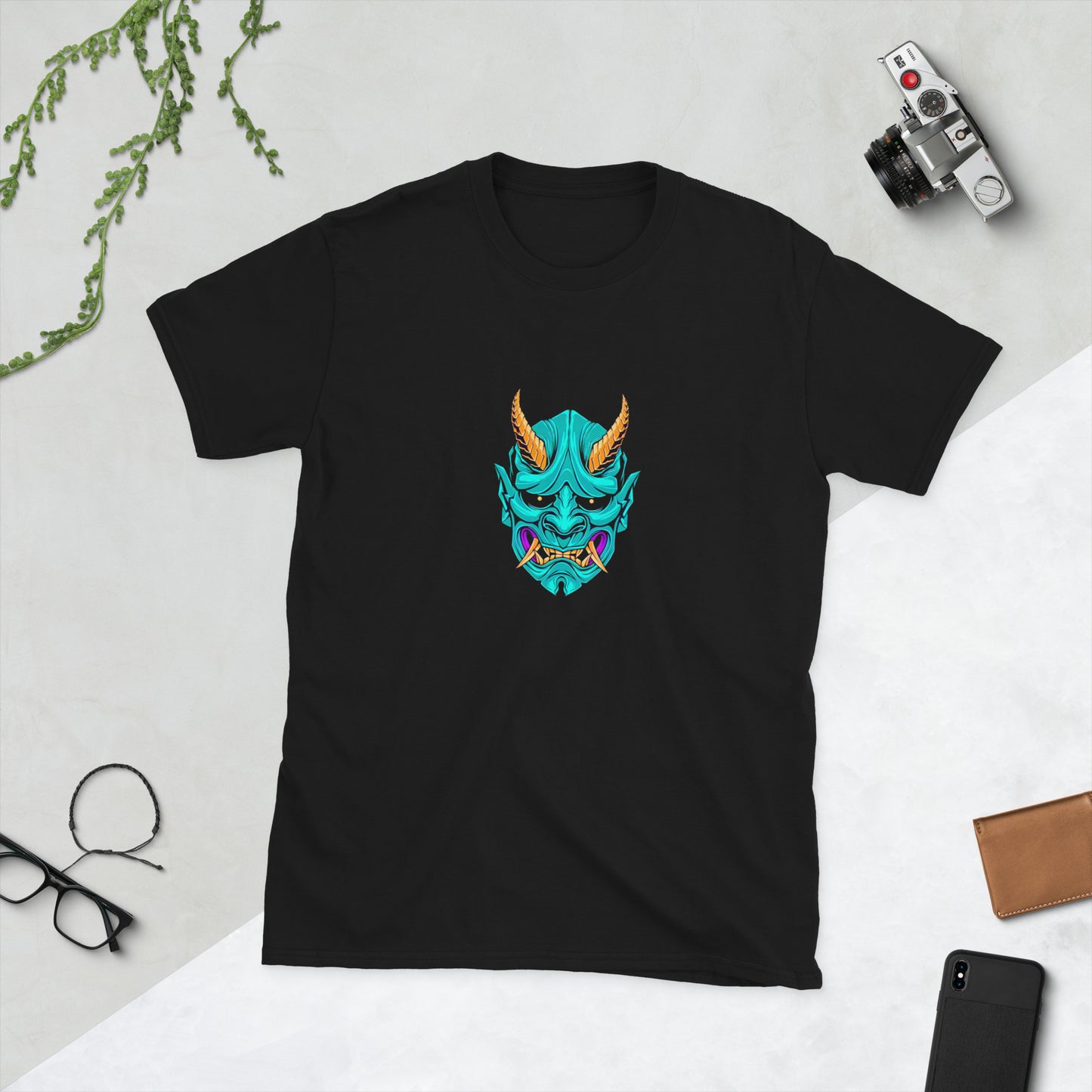 Green Hannya Mask Graphic Short-Sleeve Unisex T-Shirt