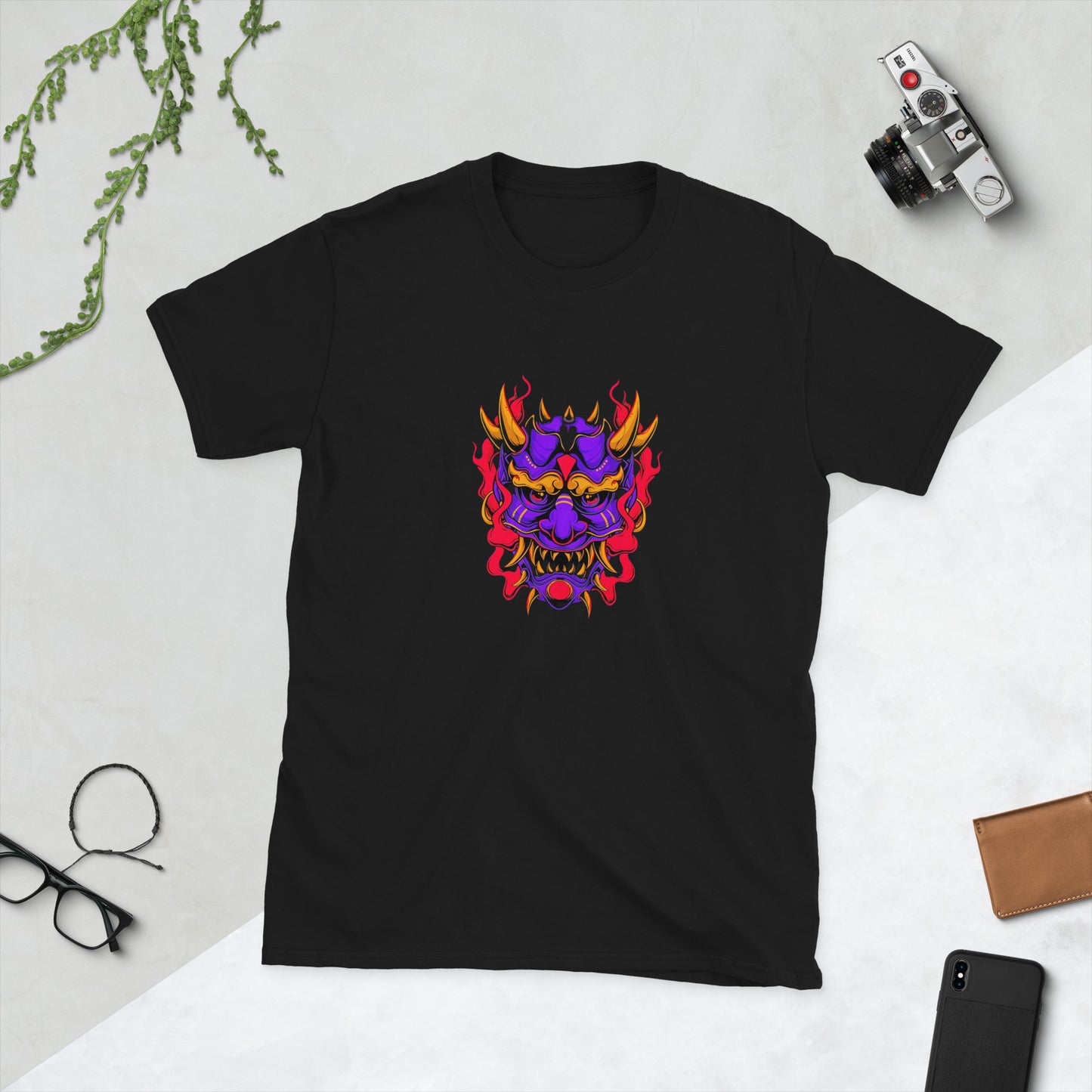 Purple & Red Hannya Mask Graphic Short-Sleeve Unisex T-Shirt