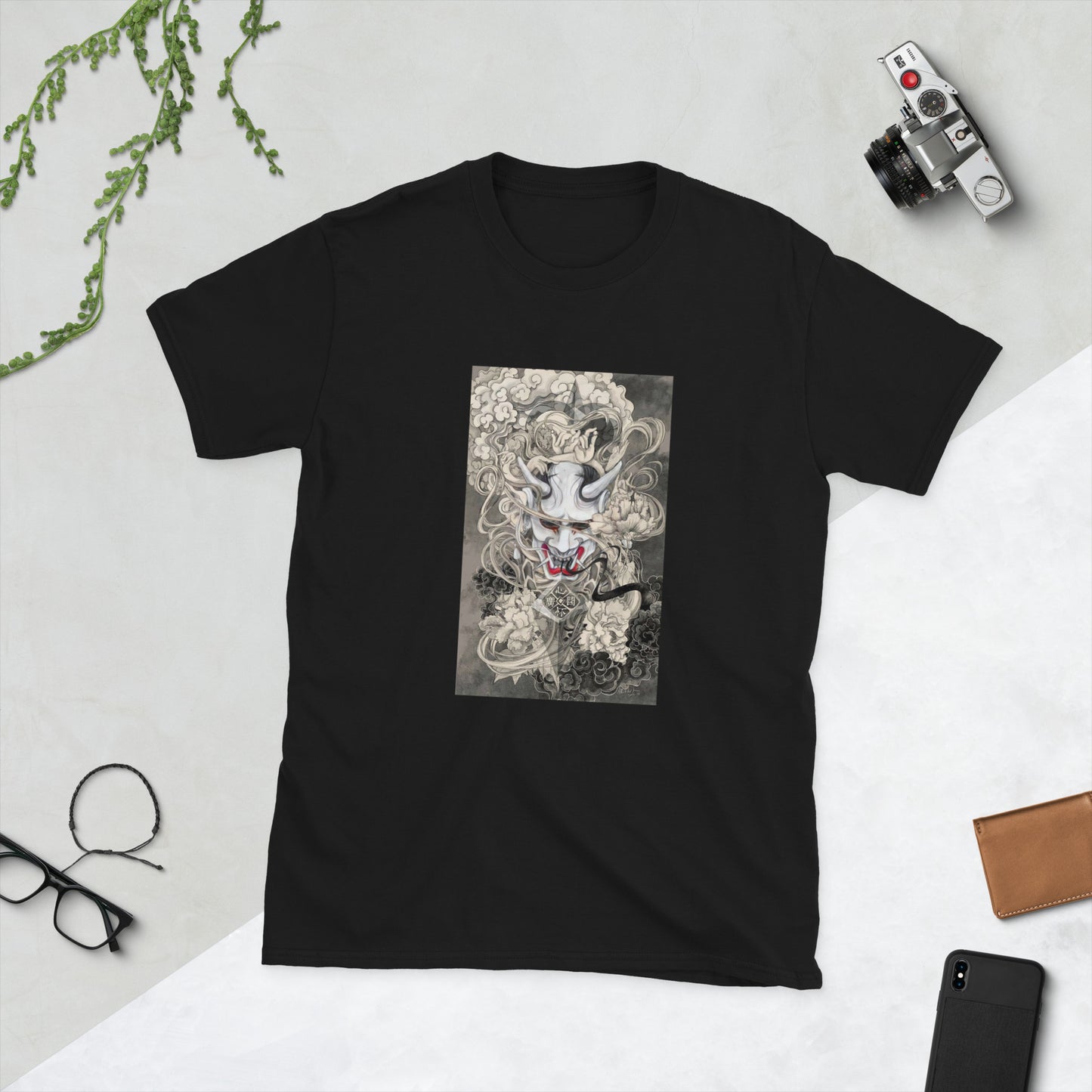 Japanese Grey Demon Mask Graphic Short-Sleeve Unisex T-Shirt