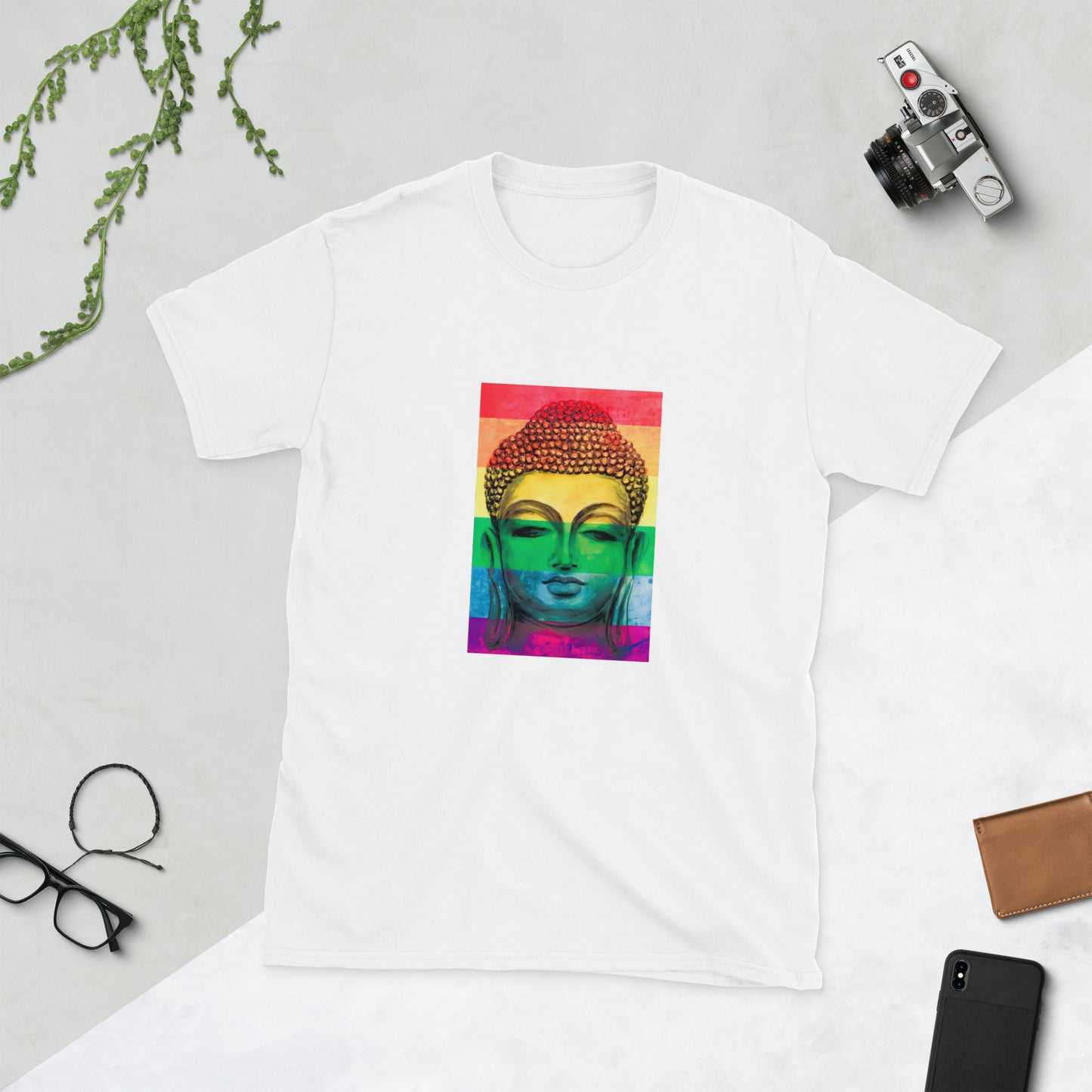 Rainbow Buddha Graphic Short-Sleeve Unisex T-Shirt